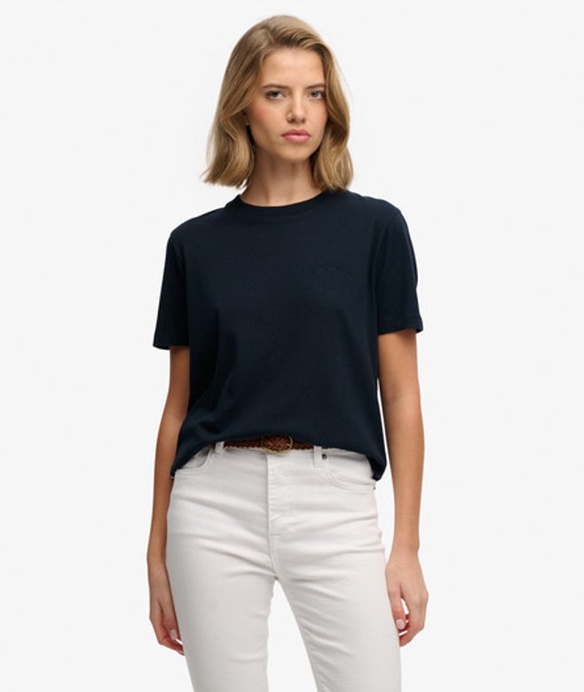 Superdry Femme T-shirt Logo Essential Brodé Navy