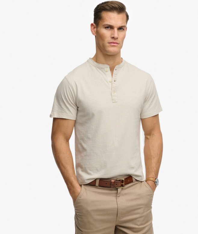 Klassiek Katoen-linnen Korte Mouw Grandad T-shirt