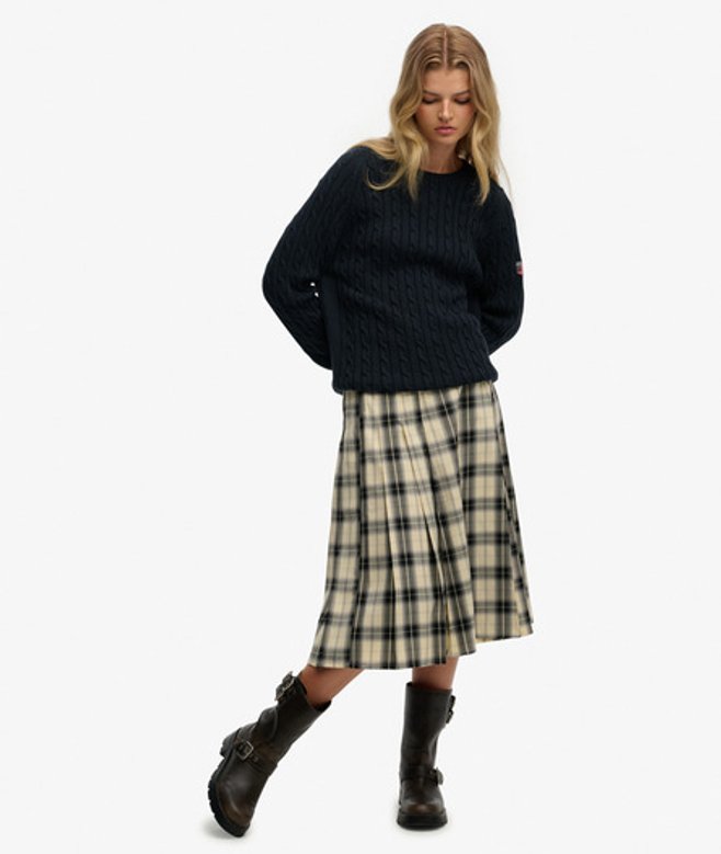 Geruite Geplooide Midi Rok