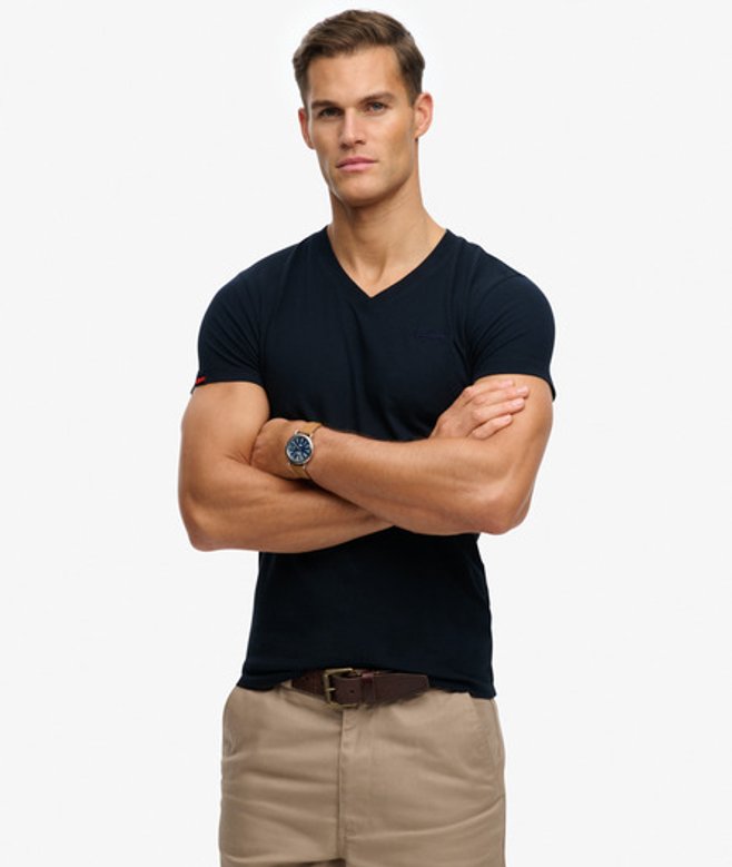 Biologisch Katoenen T-shirt met V-hals en Geborduurd Logo