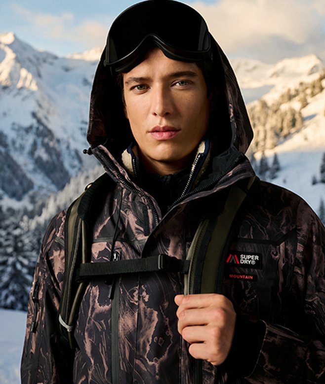 Superdry Men's Hooded Ski Shell Jacket Brown / Woodgrain Print