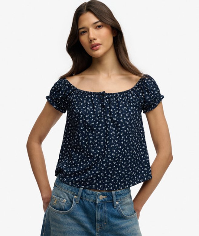 Geweven top met Korte Mouwen en Halve Knoopsluiting