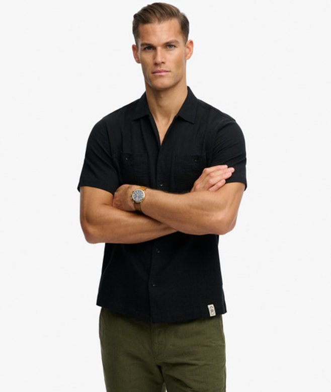 The Merchant Store - Gestructureerd Overhemd met Korte Mouwen