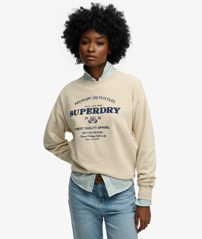 Superdry Luxe Casual Geborduurd Sweatshirt met Losse Pasvorm Beige