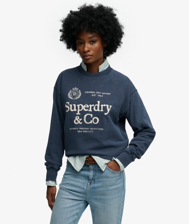Superdry Luxe Casual Geborduurd Sweatshirt met Losse Pasvorm Blauw