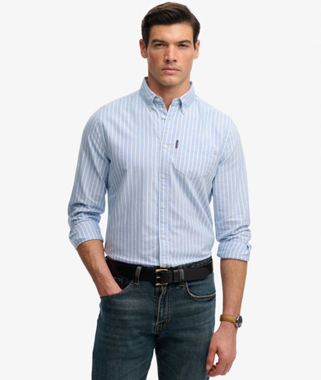 Superdry Homme Chemise Oxford Essentielle à Manches Longues Blue