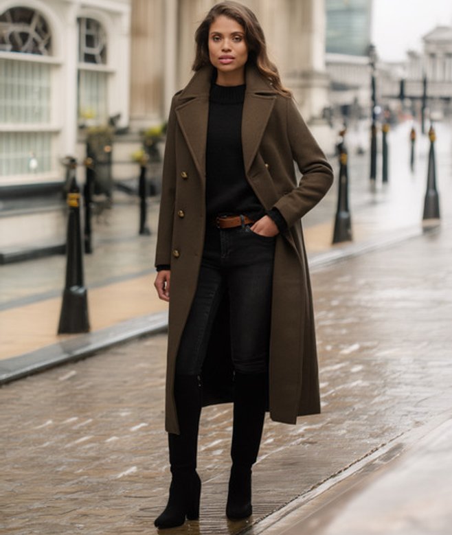 Dubbele rij Knopen Wollen Mantel