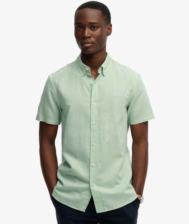 Katoenen Linnen Overhemd met Korte Mouwen