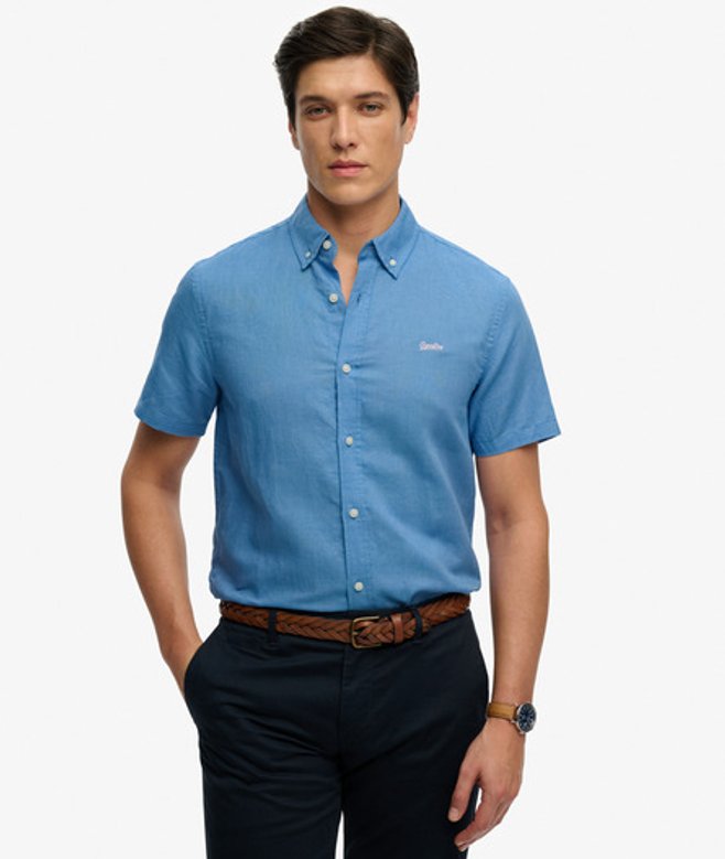 Katoenen Linnen Overhemd met Korte Mouwen