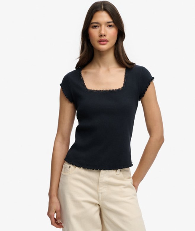 Superdry Femme T-shirt Athletic Essentials Col Carré Navy