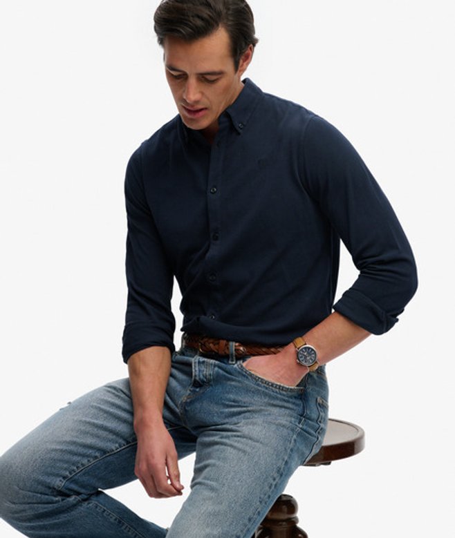 Vintage Destroy Piqué Overhemd met Lange Mouwen