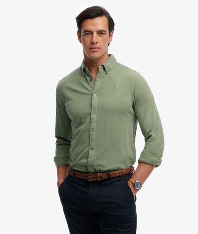 Vintage Destroy Piqué Overhemd met Lange Mouwen