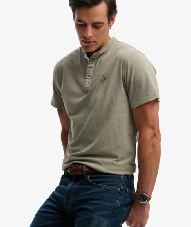 Classic Cotton Linen Korte Mouw Henley T-shirt