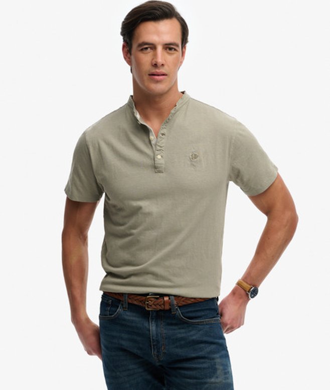 Klassiek Katoen-linnen Korte Mouw Grandad T-shirt