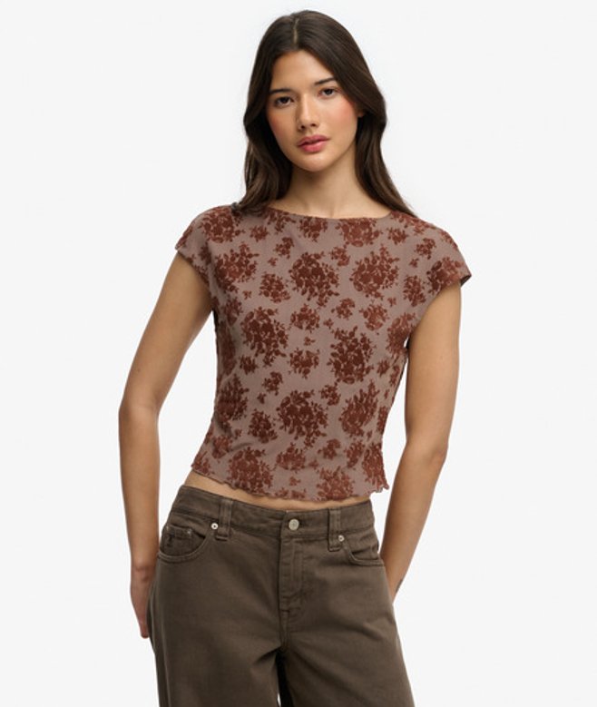 Flocked Mesh Top met Korte Mouwen