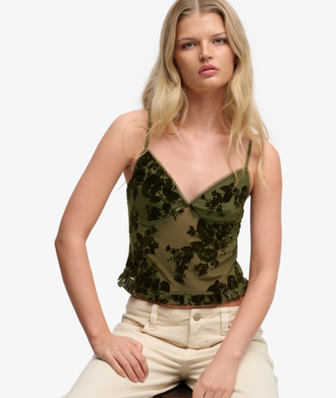 Flocked Mesh Cami Top