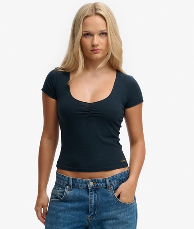 Superdry Women&rsquo;s Athletic Essentials Gathered Short Sleeve Top Navy / Eclipse Navy - Size: 14