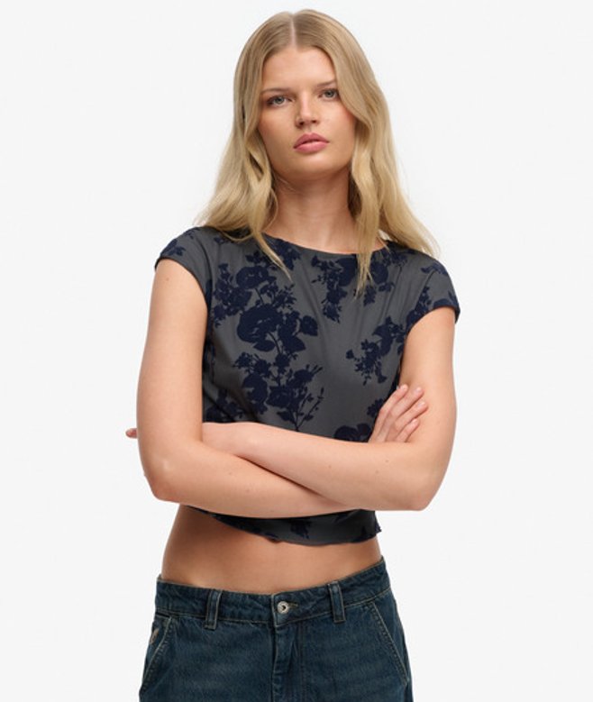 Flocked Mesh Top met Korte Mouwen