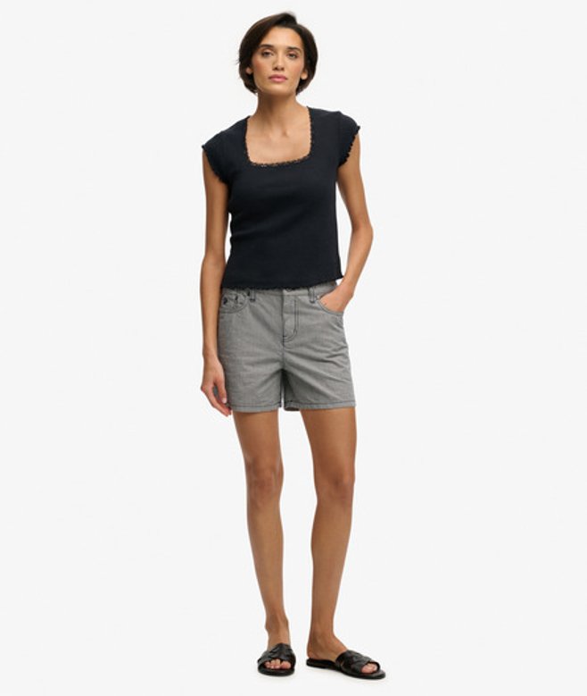 Mid Rise Gestreepte Shorts
