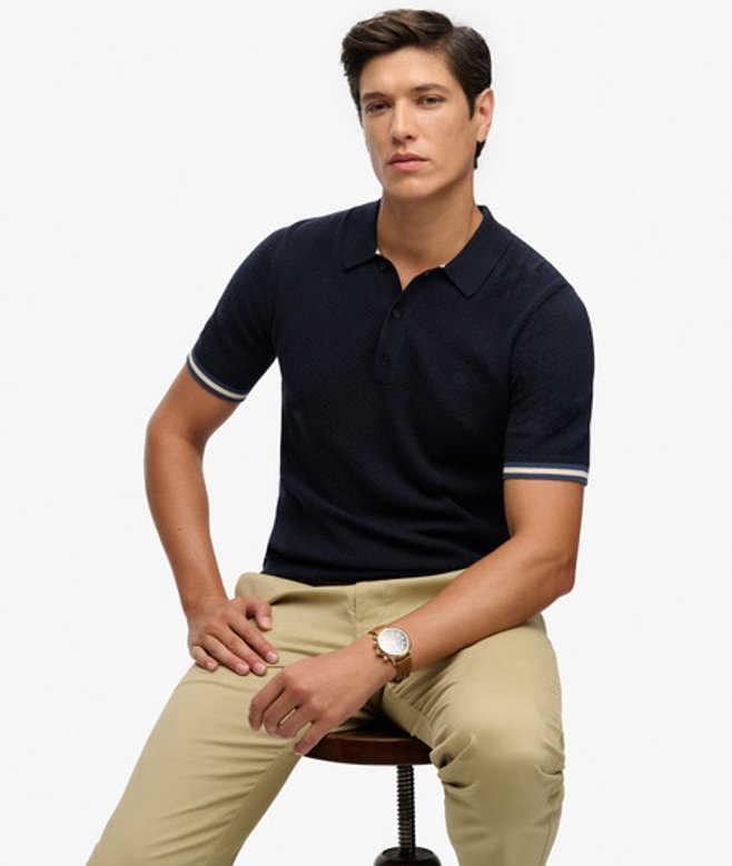 Gebreid Poloshirt met Korte Mouwen en Textuur