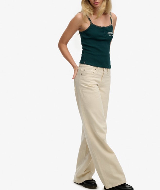Superdry Damen Mid Rise Baggy Hose Cream - Größe: 26/32