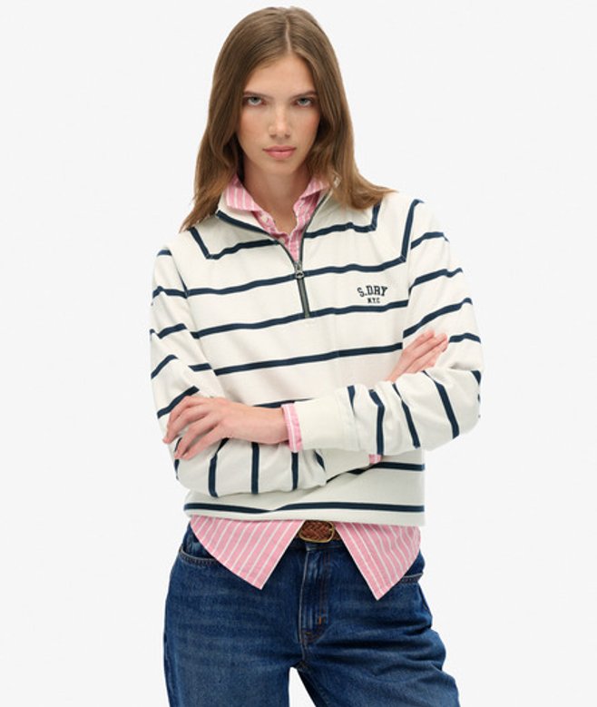 Athletic Essentials Gestreepte Sweatshirt Met Halve Rits