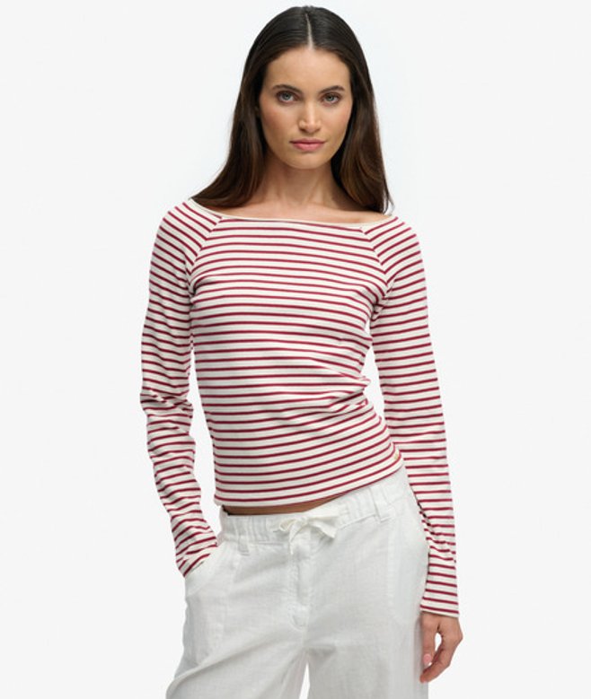Superdry Damen Bardot Off-shoulder Top Red - Größe: 42
