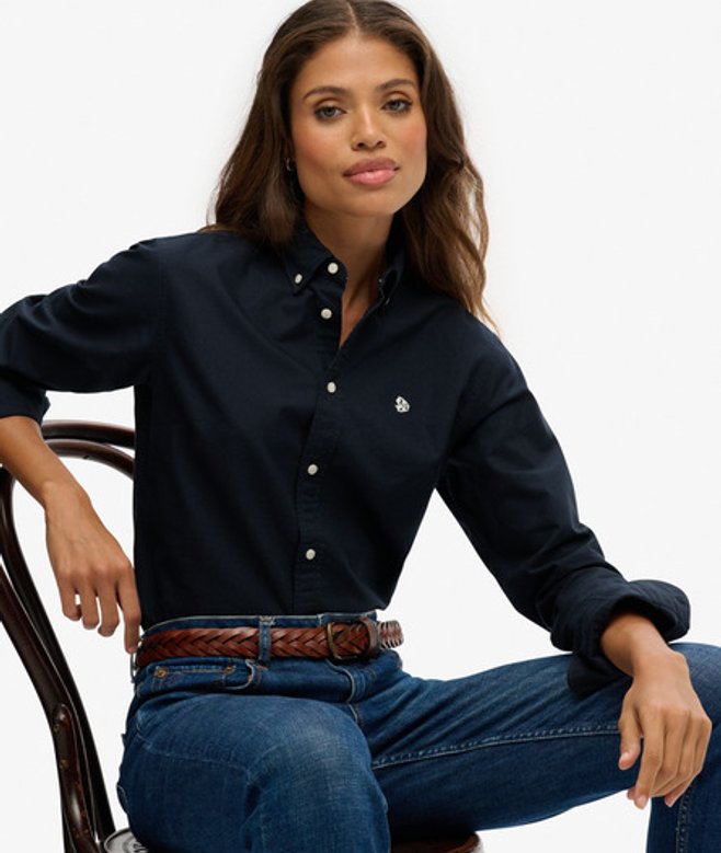 Superdry Oxford Overhemd met Lange Mouwen Slanke Pasvorm Blauw