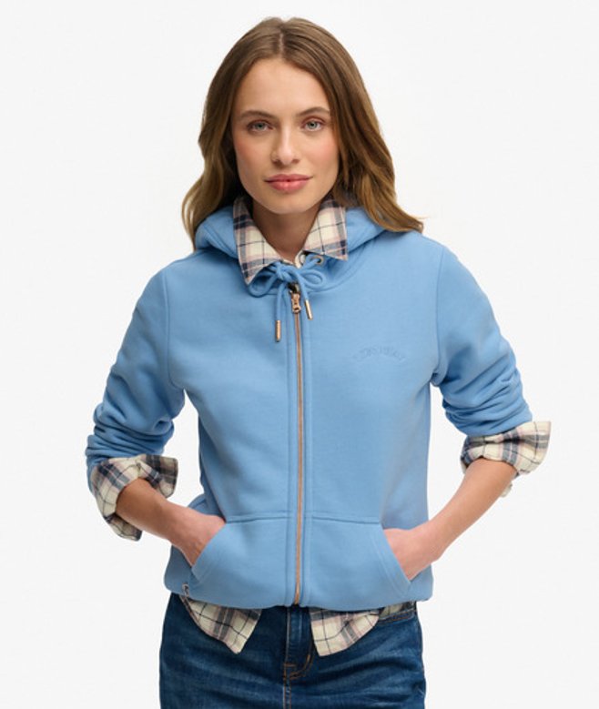 Essential Logo Halfgeborstelde Hoodie met Rits