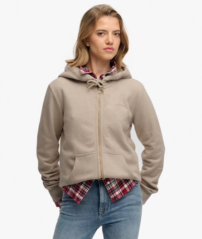 Essential Logo Halfgeborstelde Hoodie met Rits