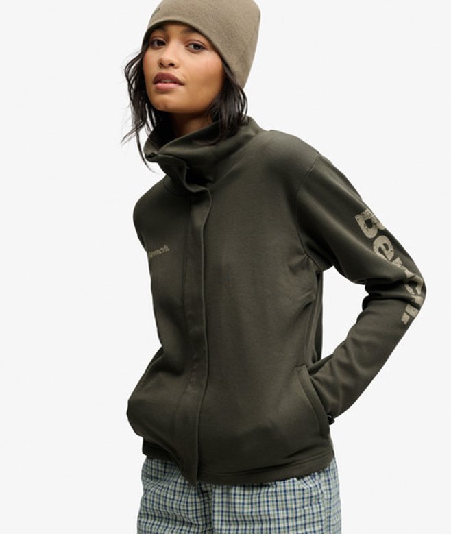 Superdry Damen Bench Trainingsjacke mit Stehkragen Green - Größe: XL