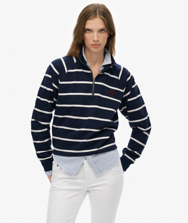 Athletic Essentials Gestreepte Sweatshirt Met Halve Rits
