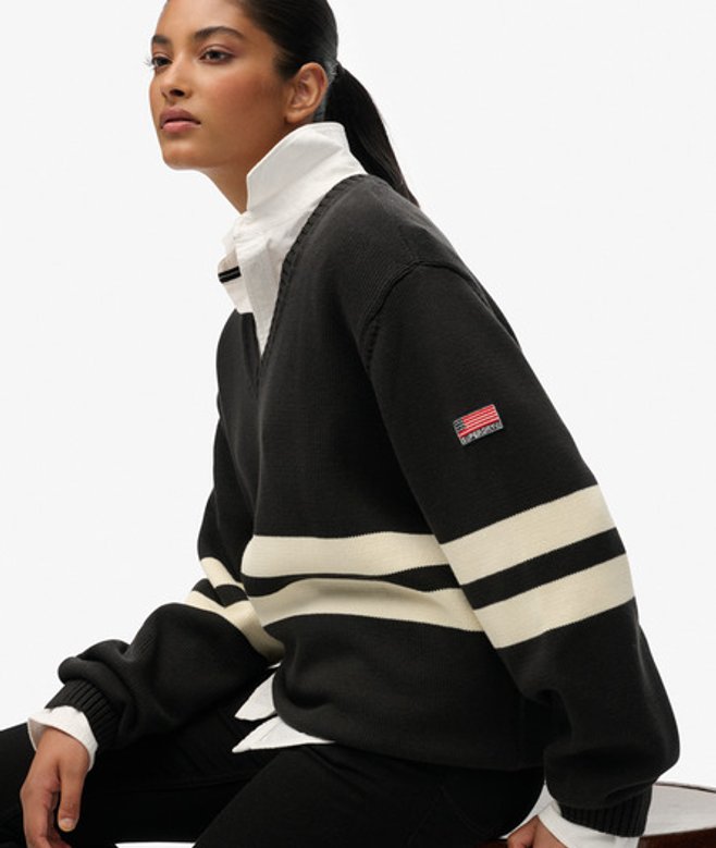 Oversized Gestreepte V-hals Trui