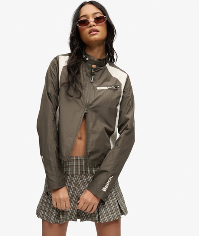 Superdry Damen Bench Racer Shell Jacke mit Doppelreißverschluss Dark Grey - Größe: L