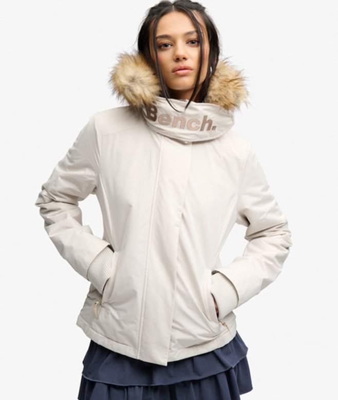 Superdry Damen Bench Windcheater-jacke mit Kunstfellkapuze Cream - Größe: XL