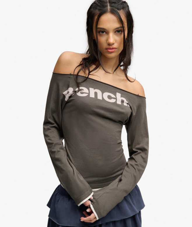 Superdry Damen Bench Langarm-layertop in Schmaler Passform Dark Grey - Größe: Xxs