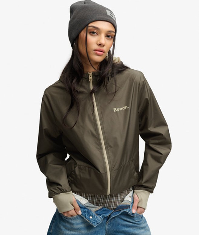 Superdry Damen Bench Kapuzen-shelljacke mit Reißverschluss Green - Größe: XS