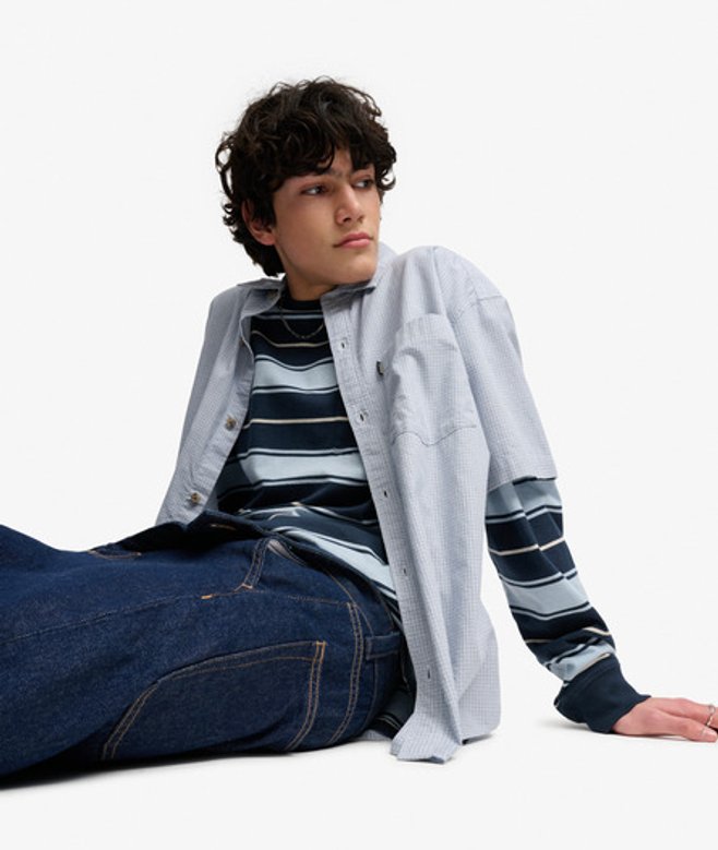 Superdry Herren Bench Skater Check Kurzarmhemd Light Blue - Größe: S