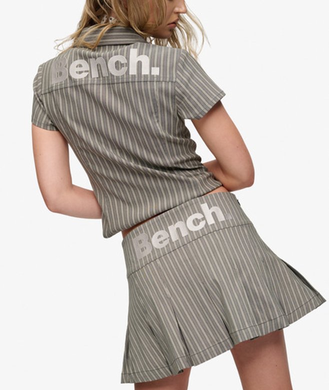 Superdry Damen Bench Logo Plissierter Streifen-minirock Beige - Größe: S