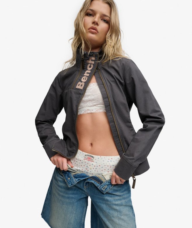 Superdry Damen Bench Ripstop-jacke mit Doppeltem Reißverschluss Grey - Größe: XL