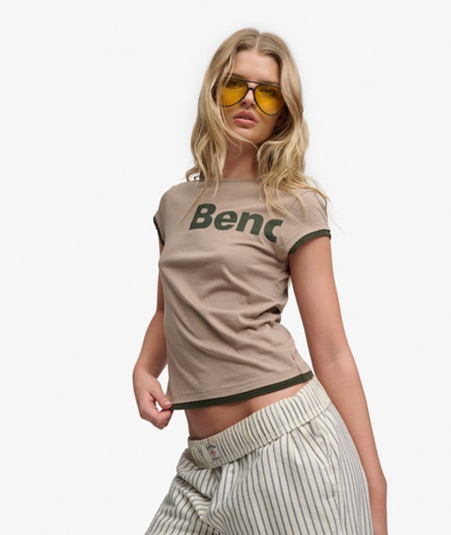 Superdry Damen Bench Figurbetontes T-shirt mit Kurzarm-layer Beige - Größe: Xxs