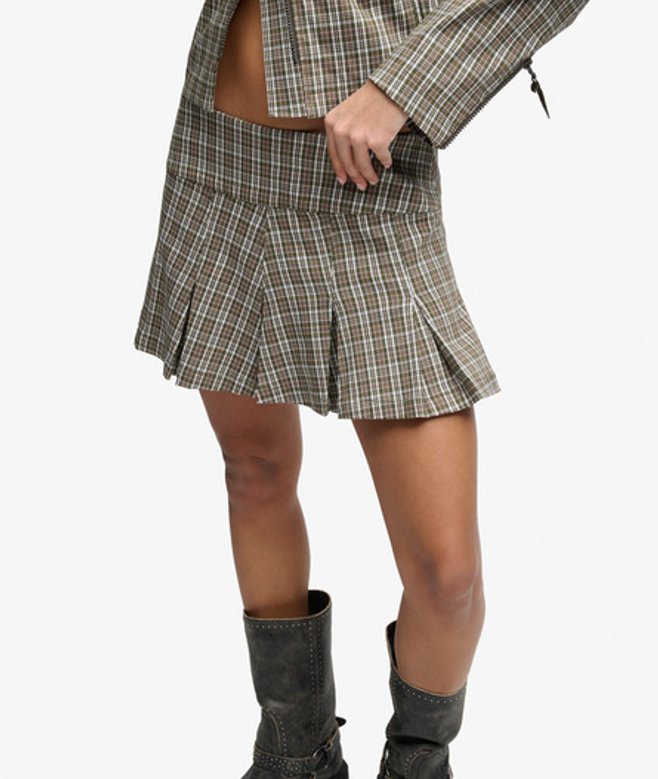 Superdry Damen Bench Logo Karierter Plissee-minirock Green - Größe: S