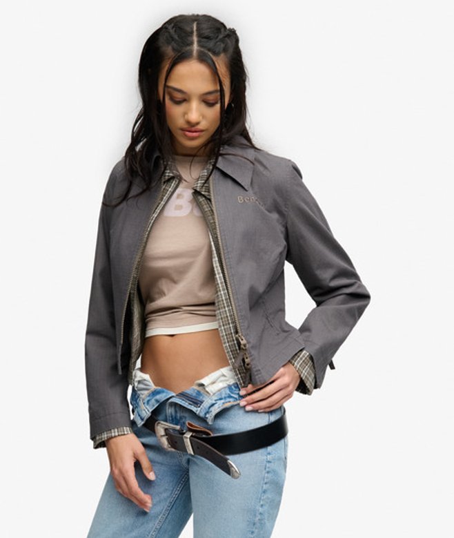 Superdry Damen Bench Ripstop-jacke mit Doppeltem Reißverschlusskragen Dark Grey - Größe: M