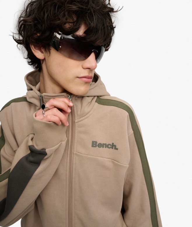 Superdry Herren Bench Doppelreißverschluss-kapuzenpullover mit Streifen Beige - Größe: M