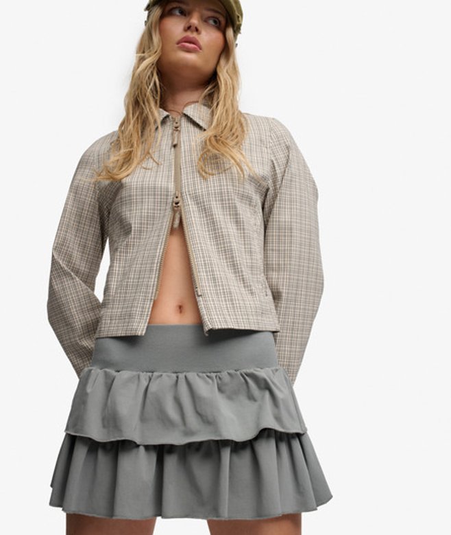Superdry Damen Bench Tiefsitzender Stufenrock Light Grey - Größe: XS