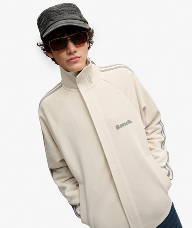 Superdry Herren Bench High Neck Stripe Trainingsjacke White - Größe: Xxl