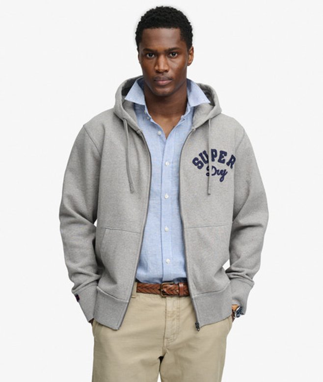 Superdry Vintage Athletic Zip Hoodie Dark Grey