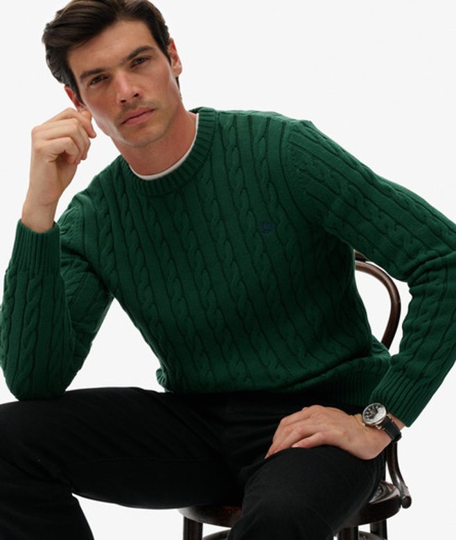 Katoenen Kabelgebreide Crew Trui