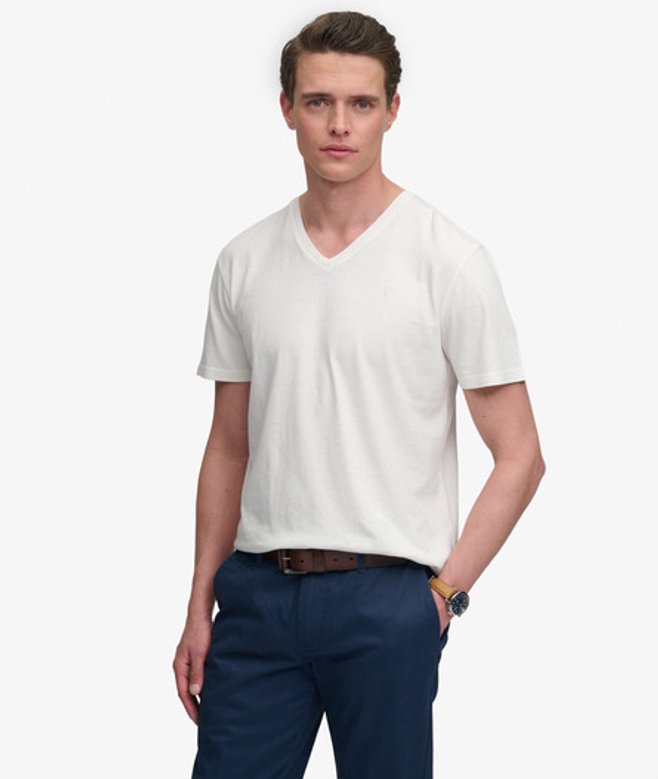 Katoenen Linnen V-hals T-shirt Relaxed Pasvorm