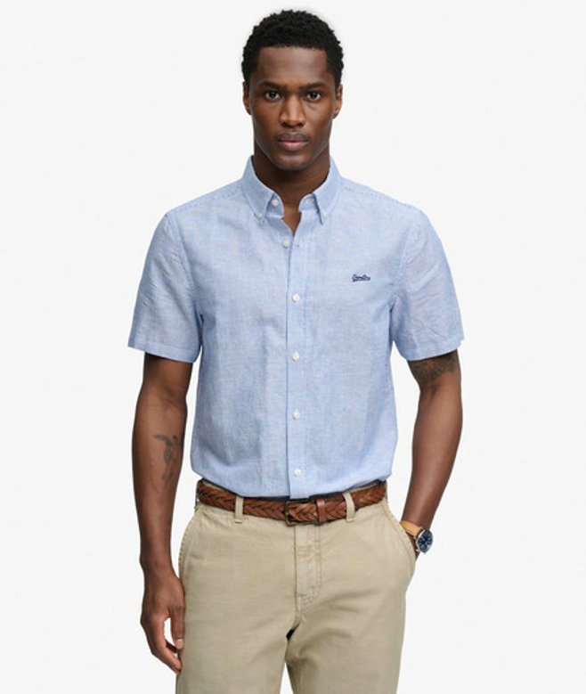 Katoenen Linnen Overhemd met Korte Mouwen